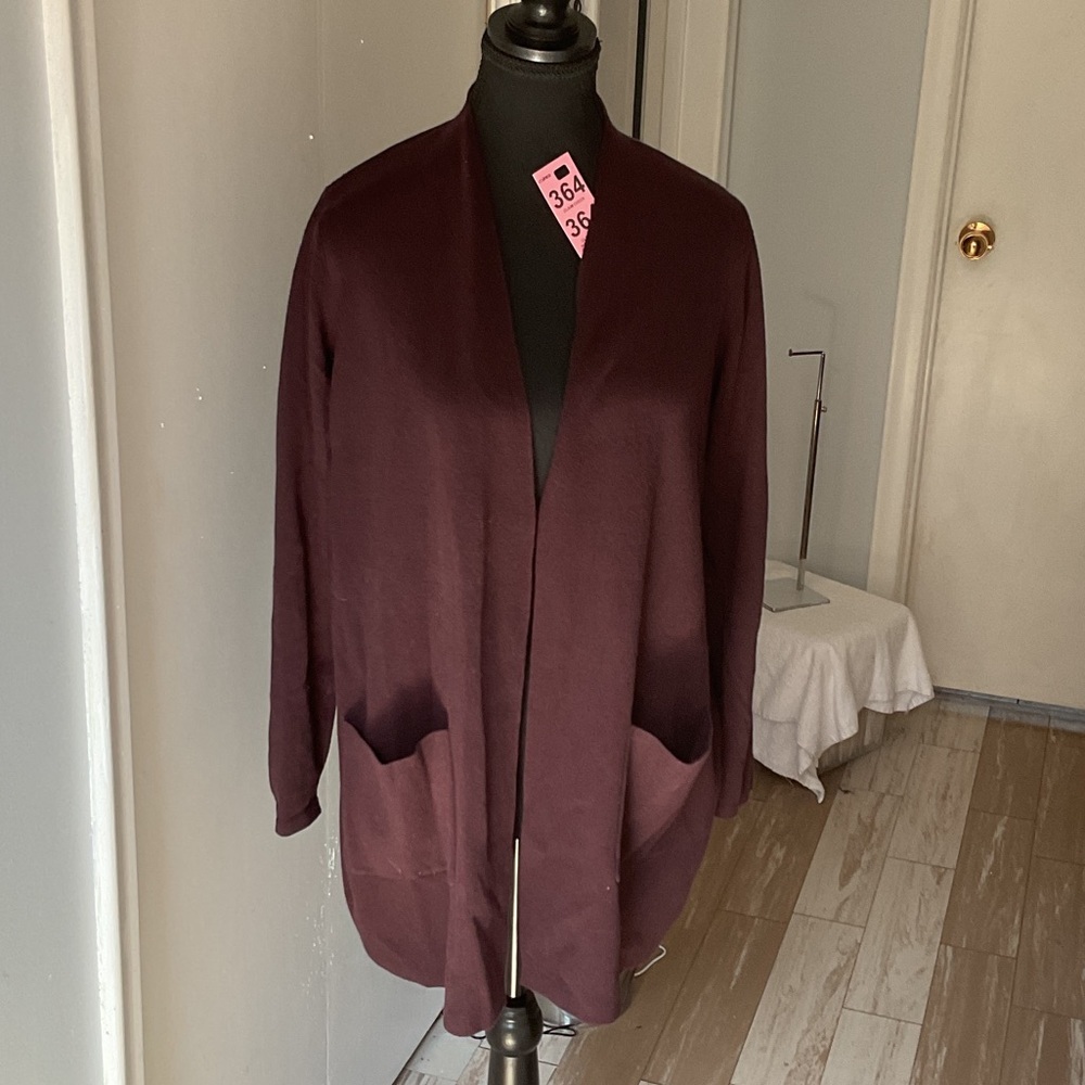 P364. J. Jill Elegant Burgundy Open-Front Sweater